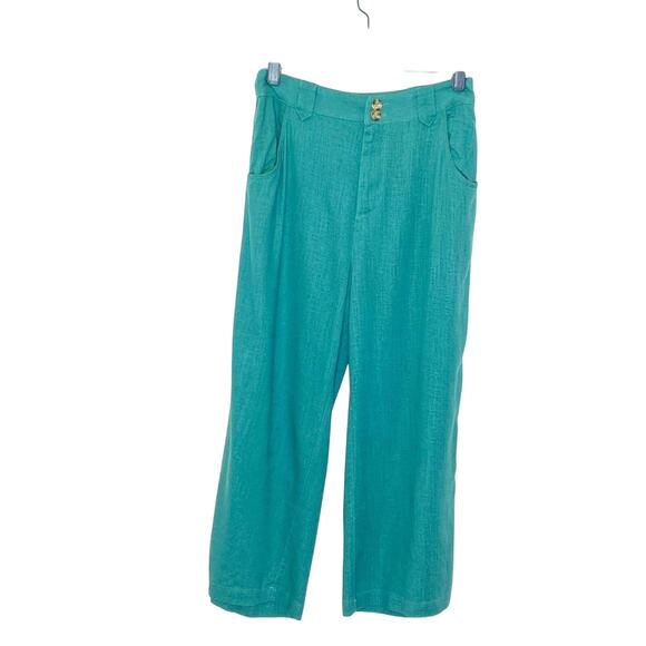 New Modcloth Green Join Joyfully Wide Leg Linen Blend Career Culottes Sz 26 - Picture 2 of 5